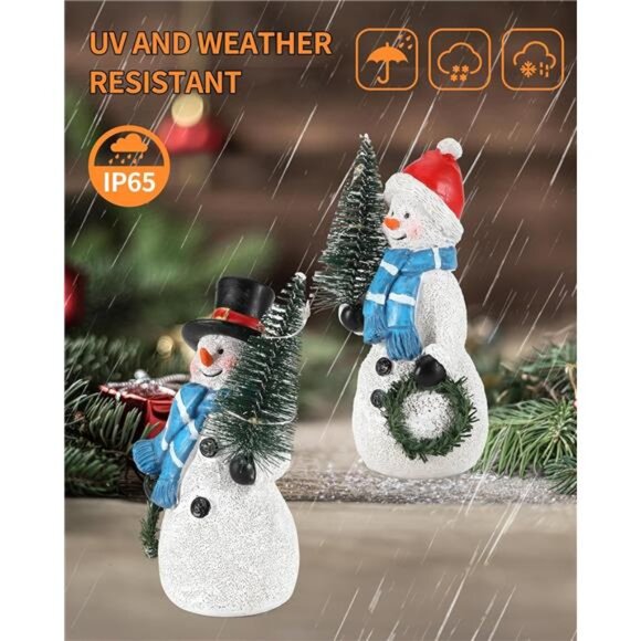 Resin Snowmen Figurines with Lighted Christmas Tree and Wreath 5'' - Set of 2 - Picture 5 of 7